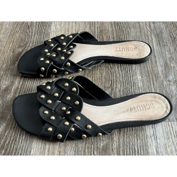 Schutz Womens Betisa Black Open-Toe Studded Slip-On Slide Sandals Size 8.5B - Picture 4 of 7